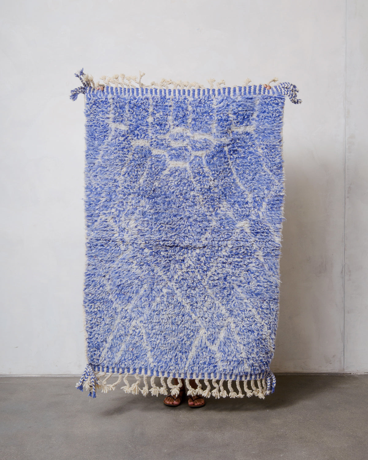 Modern, designer, handcrafted Berber rug from Morocco. Beniourain carpet with beautiful colours and patterns and fluffy wool texture.